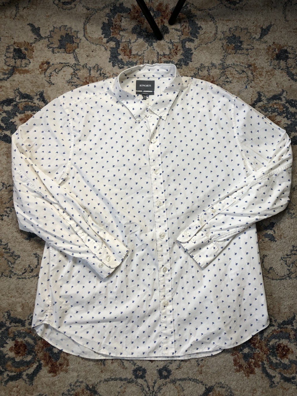 Bonobos Shirt Mens 3XL White Blue Floral Print Button Down Long Sleeve Casual